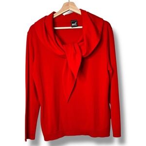 MONDI 100% Merino Wool Red Long Sleeve Sweater Tie Neckline MADE IN W. GERMANY